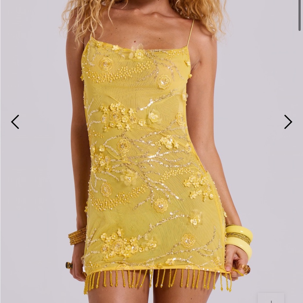 Jaded London ellora embellished mini dress in solar size 4/small
